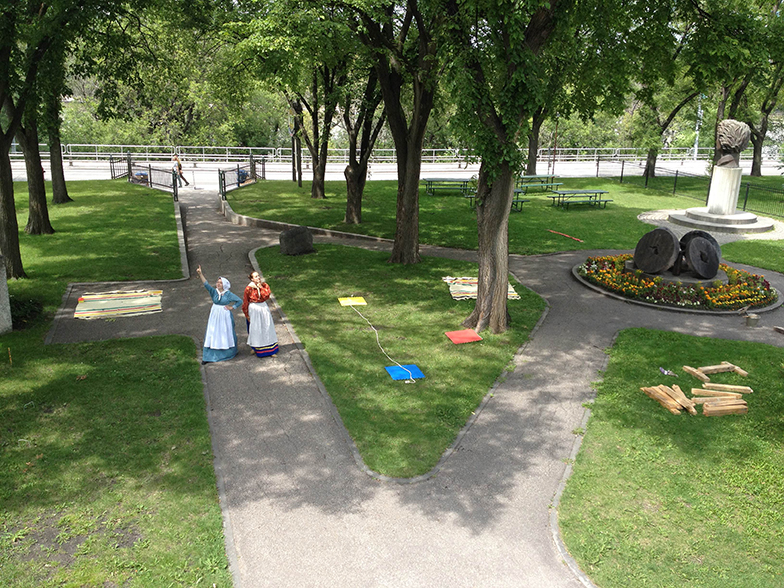 A scene in a park with two diverging paths
